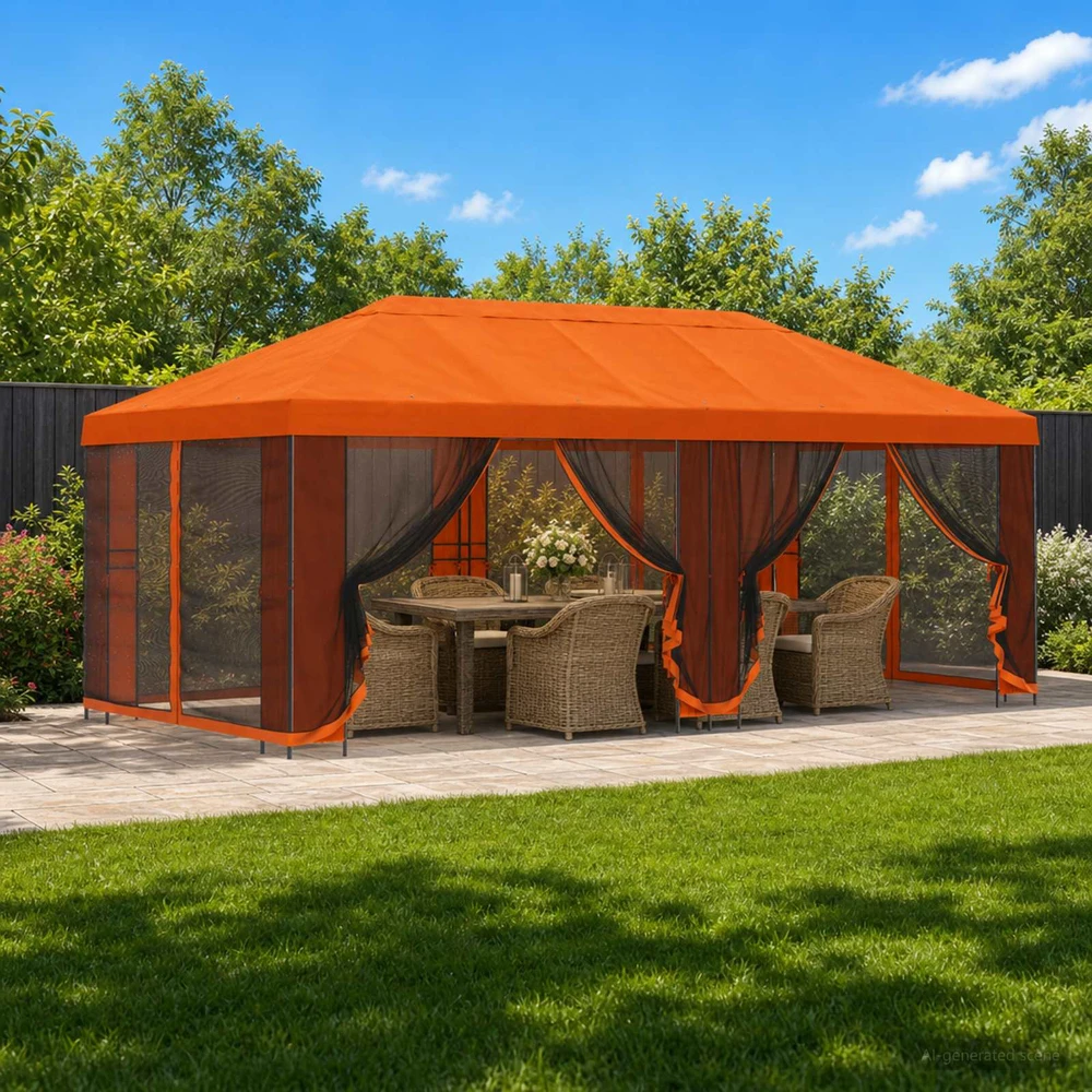 Sodo pavėsinė su šoninėmis sienelėmis 6 x 3 m Oranžinė