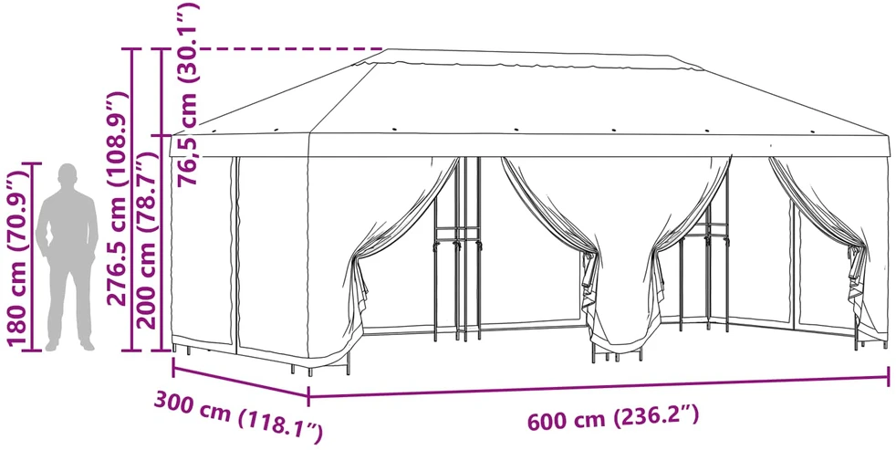 Sodo pavėsinė su šoninėmis sienelėmis 6 x 3 m Oranžinė