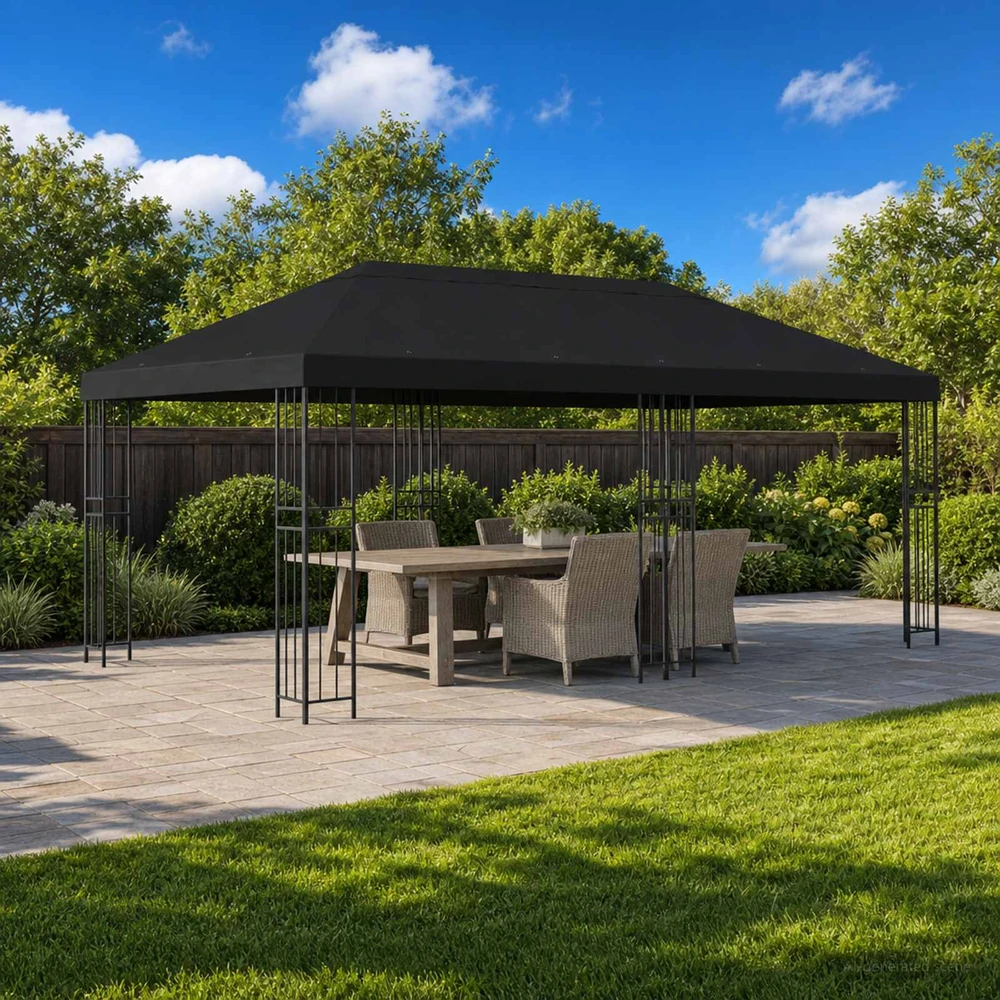 Sodo Paviljonas 6 x 3 m Juoda Poliesteris ir plienas 190 gsm