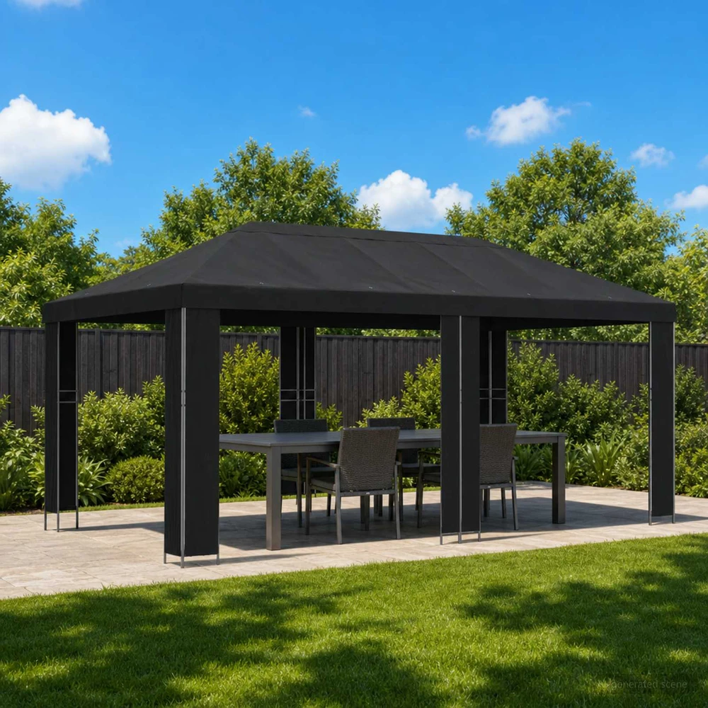 Sodo Paviljonas 6 x 3 m Juoda Poliesteris ir plienas 190 gsm