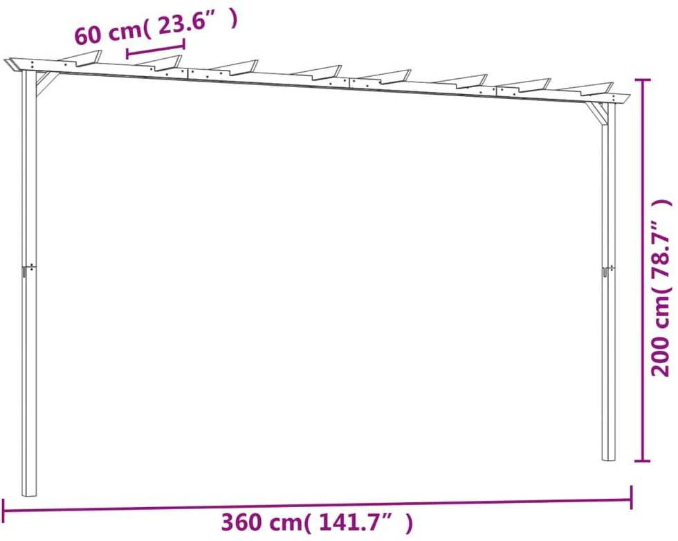 Sodo pergolė, 360x200x60cm, impregnuota pušies mediena
