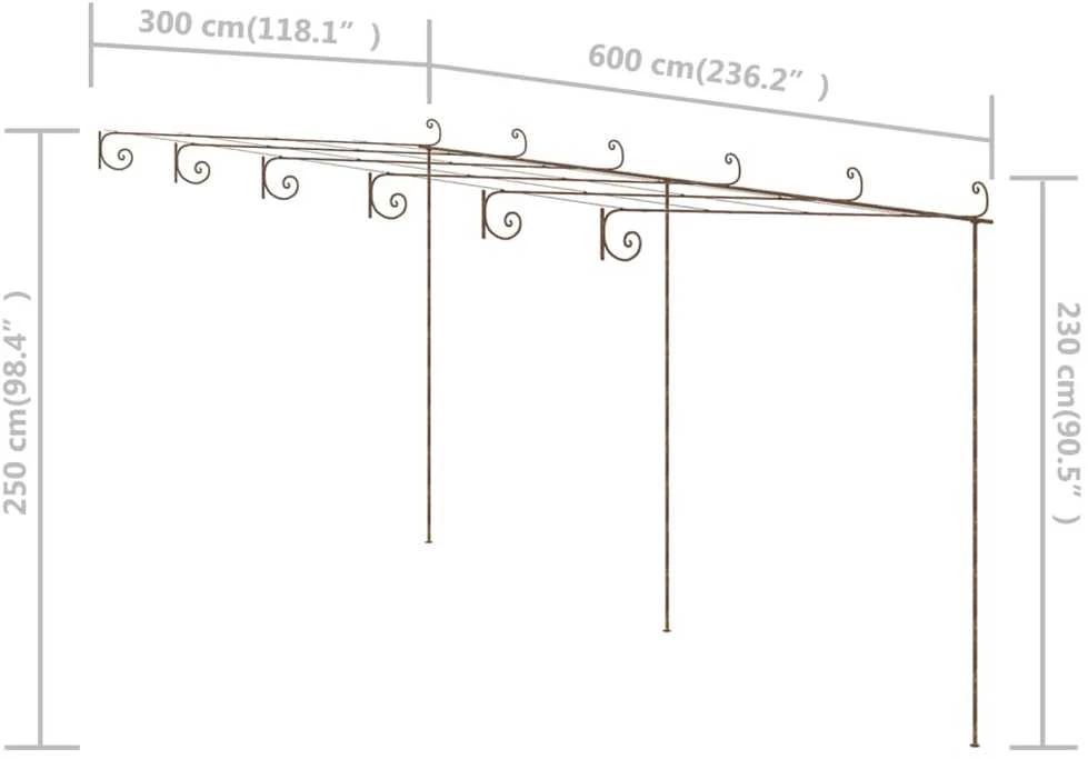 Sodo pergolė, senovinės rudos spalvos, 6x3x2,5m, geležis