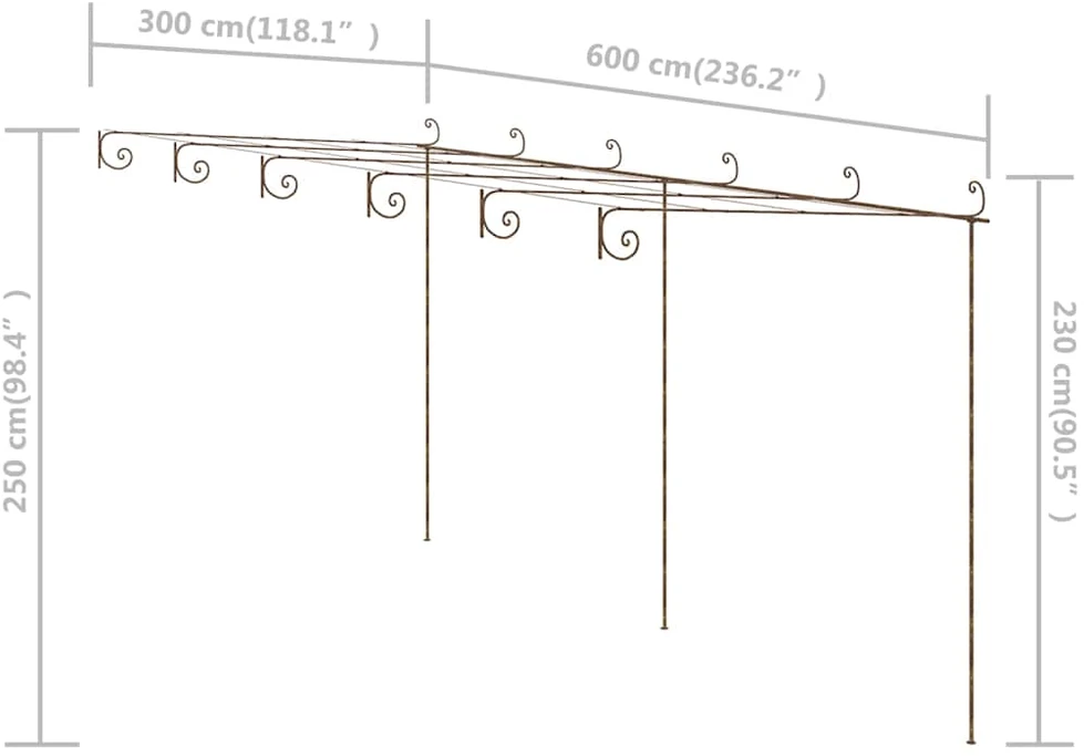 Sodo pergolė, senovinės rudos spalvos, 6x3x2,5m, geležis