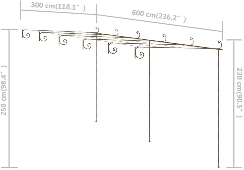 Sodo pergolė, senovinės rudos spalvos, 6x3x2,5m, geležis