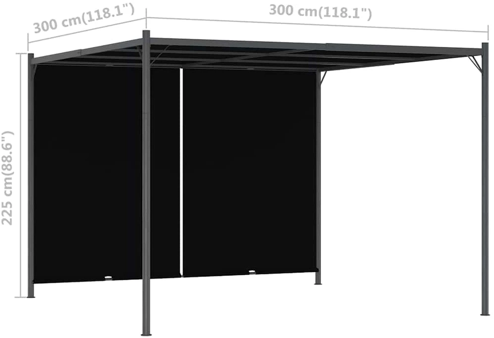 Sodo pergolė su ištraukiamu stogu, antracito spalvos, 3x3m