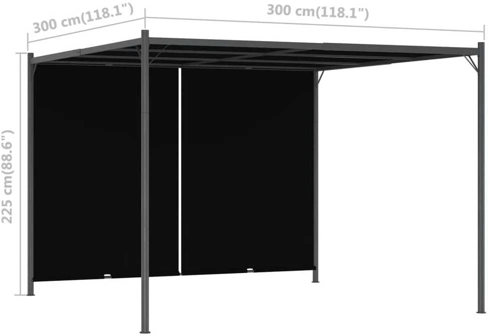 Sodo pergolė su ištraukiamu stogu, antracito spalvos, 3x3m