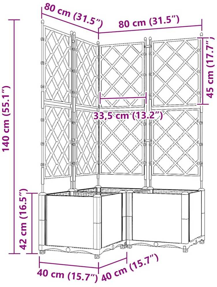 Sodo vazonas 3 vnt. Pilka 80 x 80 x 143 cm PP