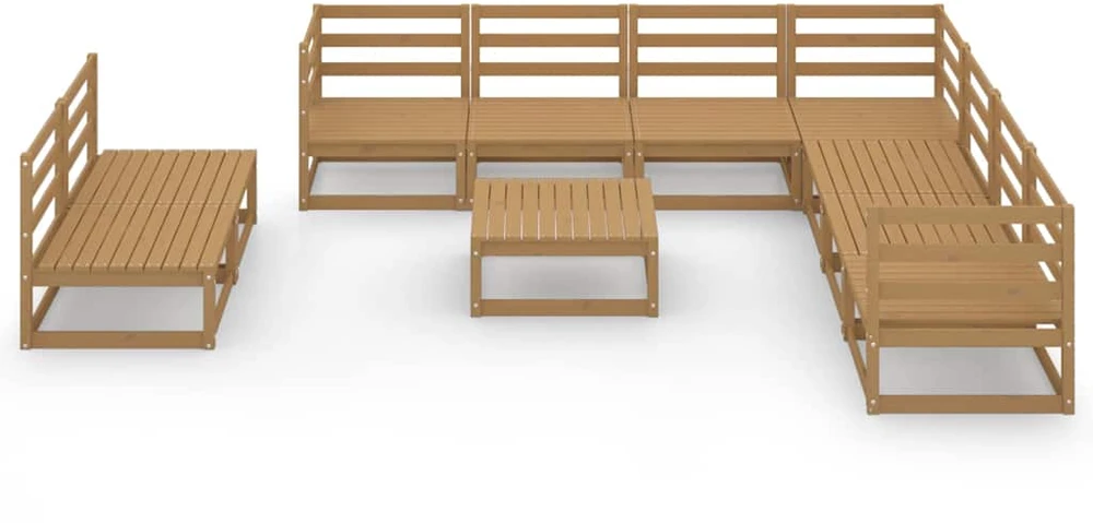 Lauko baldų komplektas Sodo poilsio baldų komplektas, 10 dalių, rudas, pušies masyvas