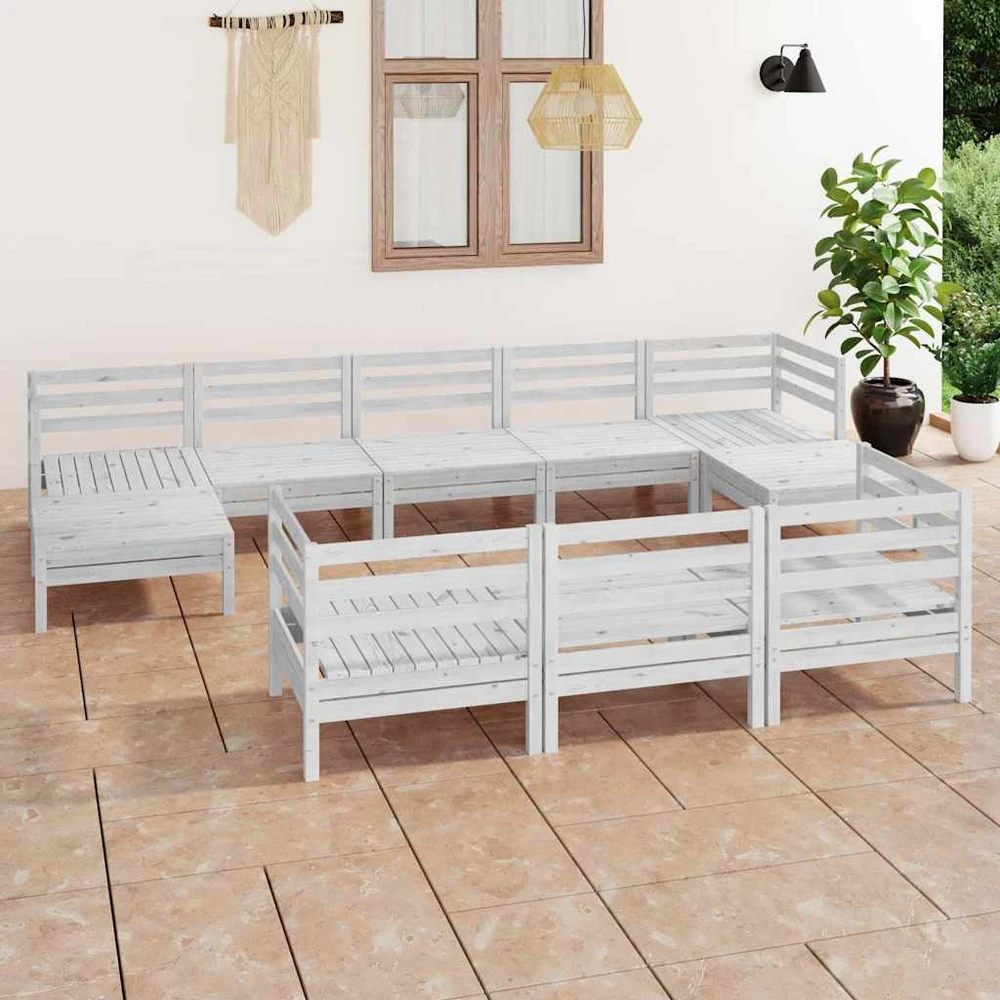 Lauko baldų komplektas Sodo poilsio baldų komplektas, 10 dalių, baltas, pušies masyvas