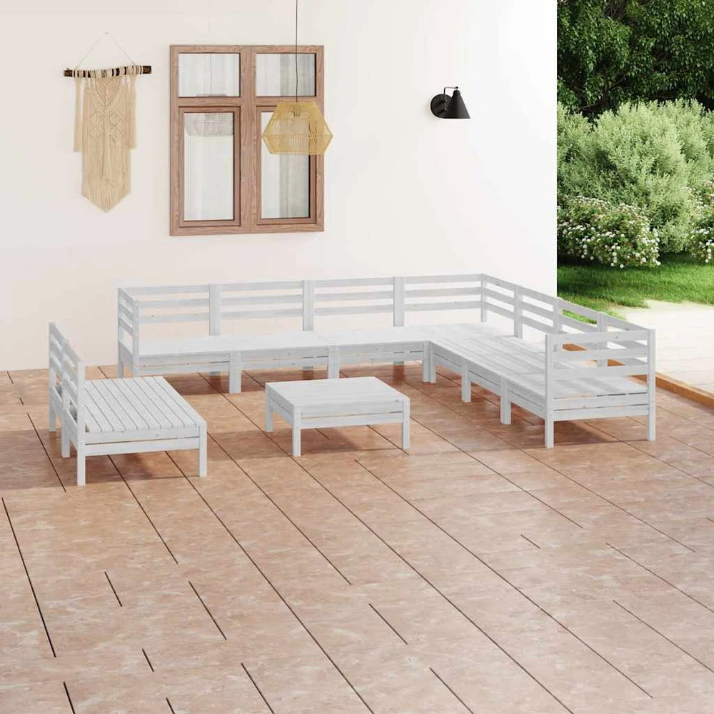 Lauko baldų komplektas Sodo poilsio baldų komplektas, 10 dalių, baltas, pušies masyvas