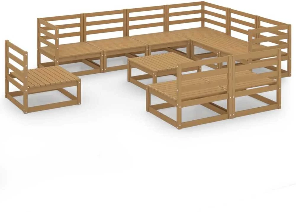 Lauko baldų komplektas Sodo poilsio baldų komplektas, 10 dalių, rudas, pušies masyvas