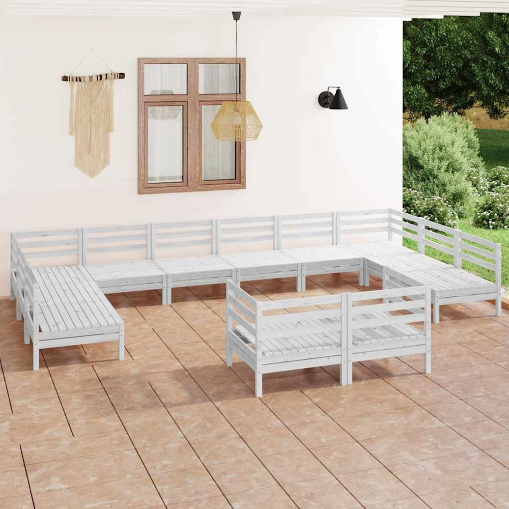 Lauko baldų komplektas Sodo poilsio baldų komplektas, 12 dalių, baltas, pušies masyvas