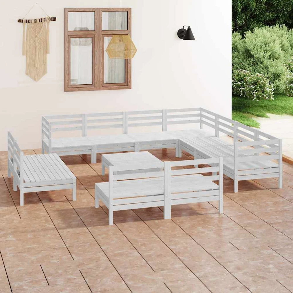 Lauko baldų komplektas Sodo poilsio baldų komplektas, 12 dalių, baltas, pušies masyvas