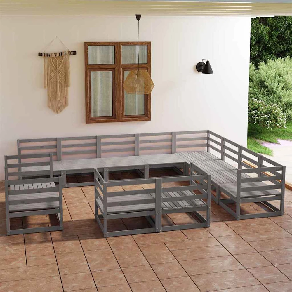 Lauko baldų komplektas Sodo poilsio baldų komplektas, 12 dalių, pilkas, pušies masyvas