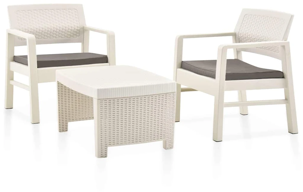 Lauko baldų komplektas Sodo poilsio baldų komplektas, 3 dalių, baltas, plastikas