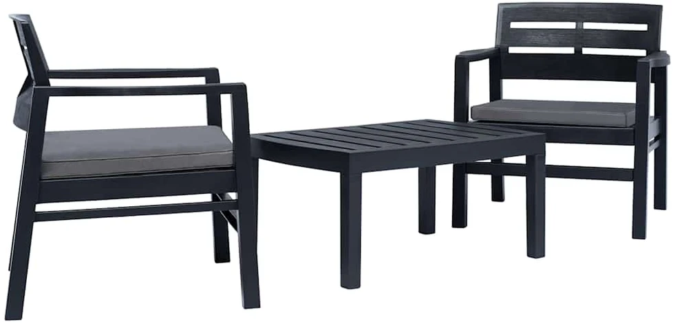 Lauko baldų komplektas Sodo poilsio baldų komplektas, 3 dalių, antracito, plastikas