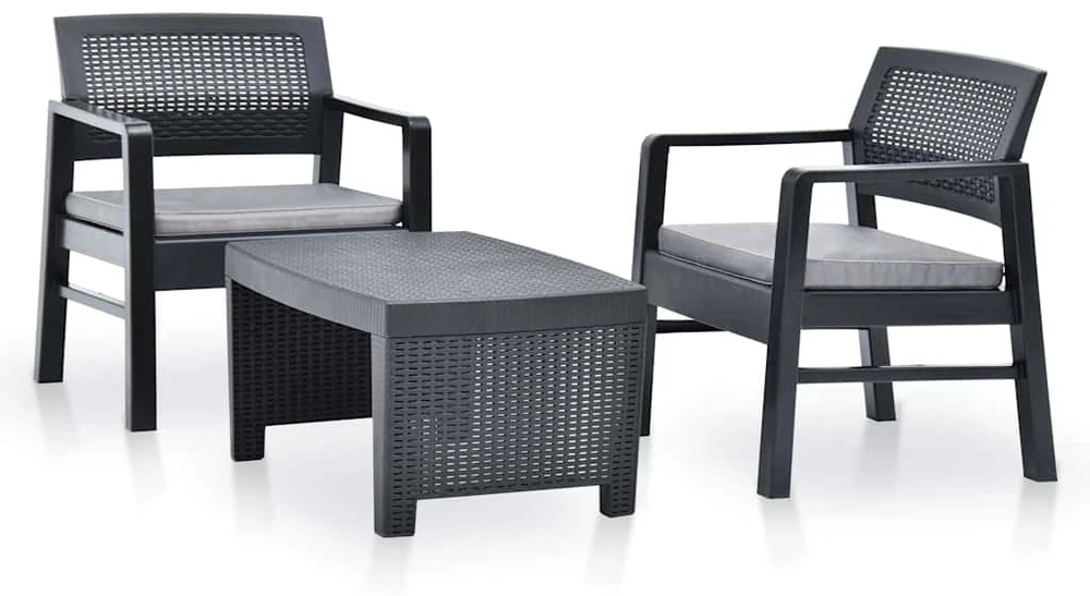 Lauko baldų komplektas Sodo poilsio baldų komplektas, 3 dalių, antracito, plastikas