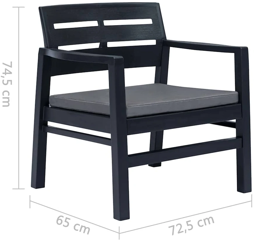 Lauko baldų komplektas Sodo poilsio baldų komplektas, 3 dalių, antracito, plastikas