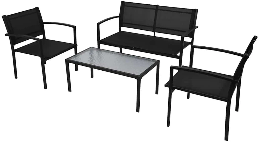 Lauko baldų komplektas Sodo poilsio baldų komplektas, 4 dalių, juodas, tekstilenas