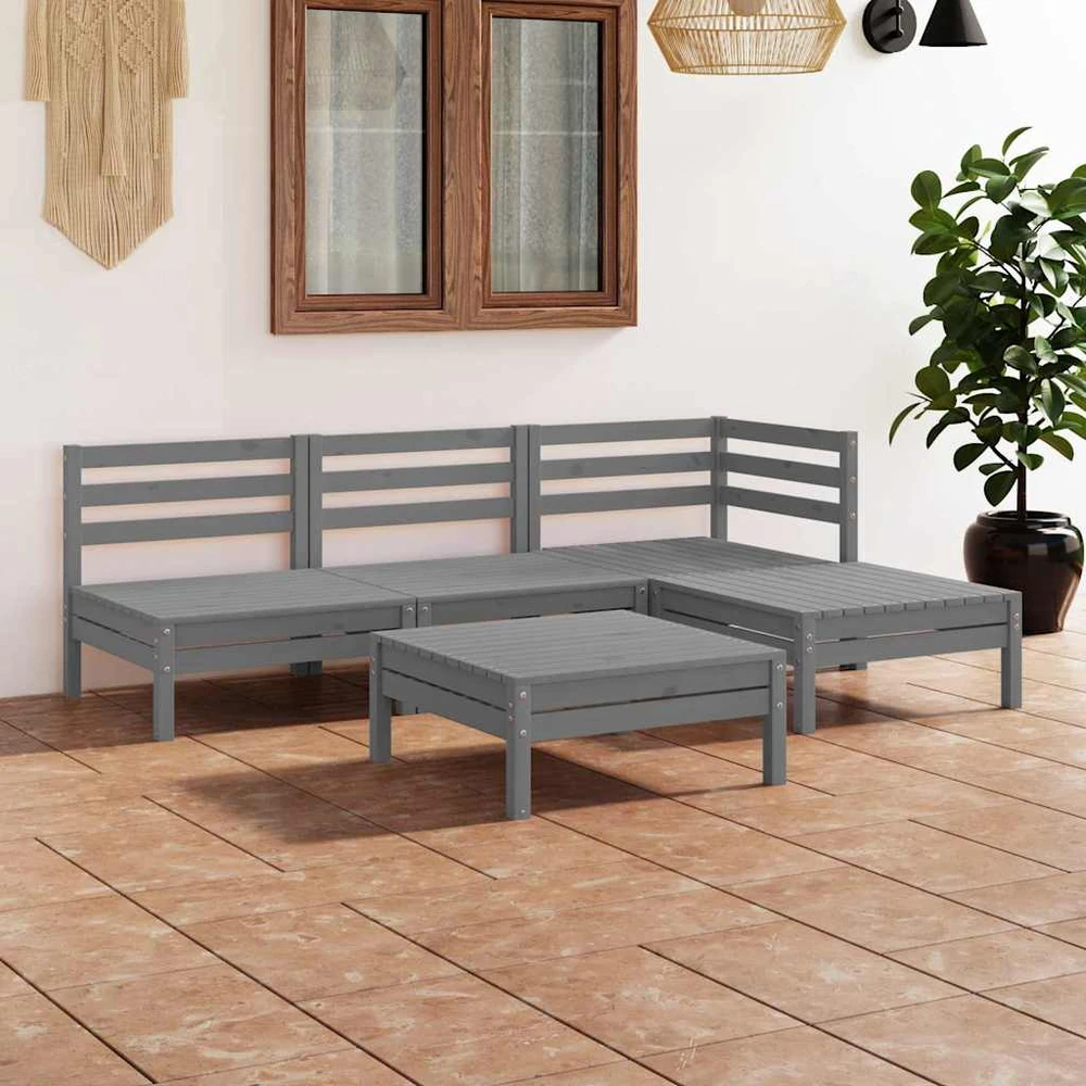 Lauko baldų komplektas Sodo poilsio baldų komplektas, 5 dalių, pilkas, pušies masyvas