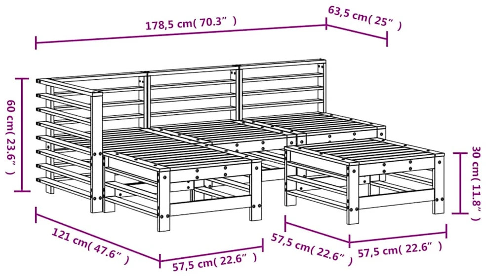 Lauko baldų komplektas Sodo poilsio baldų komplektas, 5 dalių, baltas, pušies masyvas