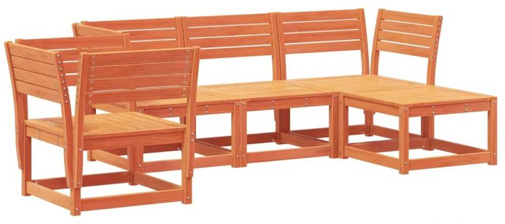Lauko baldų komplektas Sodo poilsio baldų komplektas, 5 dalių, vaško rudas, pušis