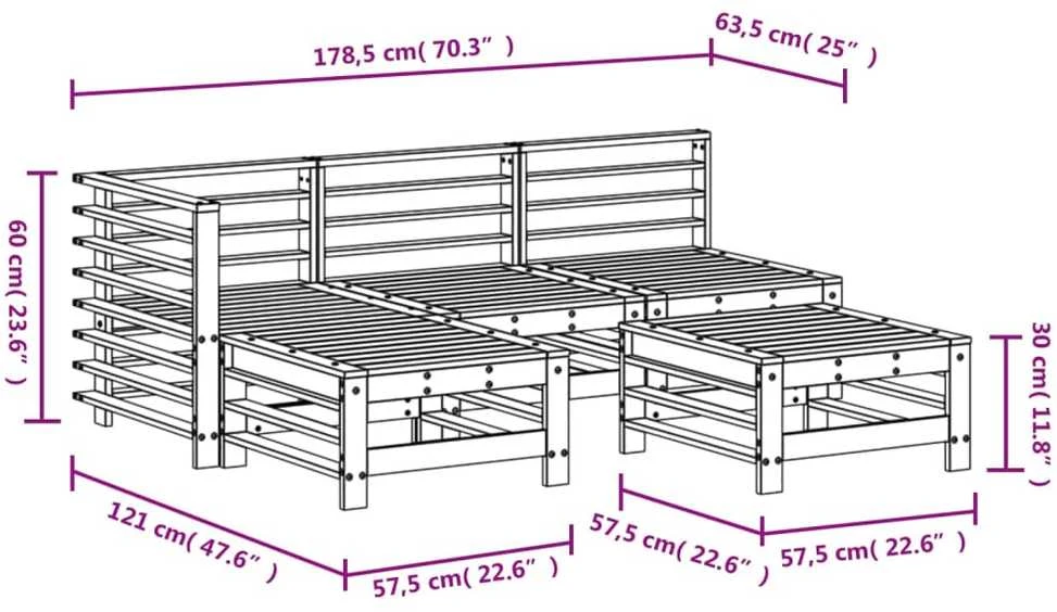Lauko baldų komplektas Sodo poilsio baldų komplektas, 5 dalių, baltas, pušies masyvas