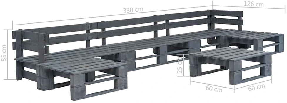 Lauko baldų komplektas Sodo poilsio baldų komplektas, 6 dalių, pilkas, mediena