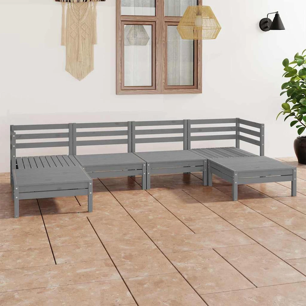 Lauko baldų komplektas Sodo poilsio baldų komplektas, 6 dalių, pilkas, pušies masyvas