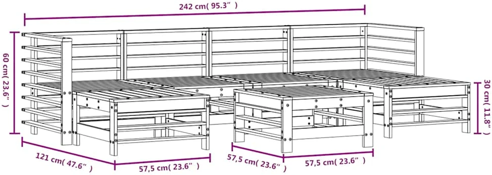 Lauko baldų komplektas Sodo poilsio baldų komplektas, 7 dalių, impregnuota pušis