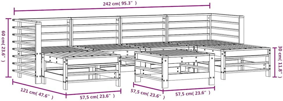 Lauko baldų komplektas Sodo poilsio baldų komplektas, 7 dalių, pušies medienos masyvas