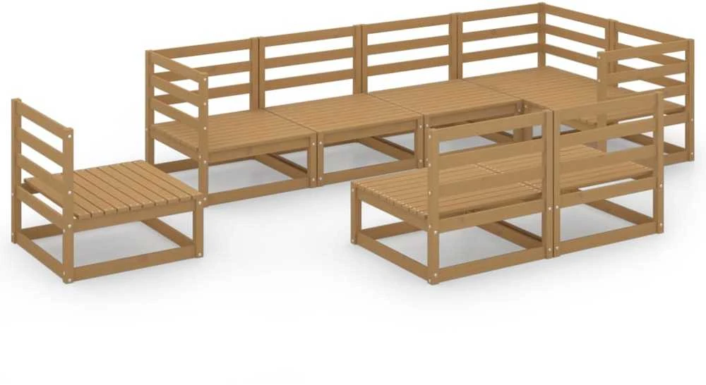 Lauko baldų komplektas Sodo poilsio baldų komplektas, 8 dalių, rudas, pušies masyvas