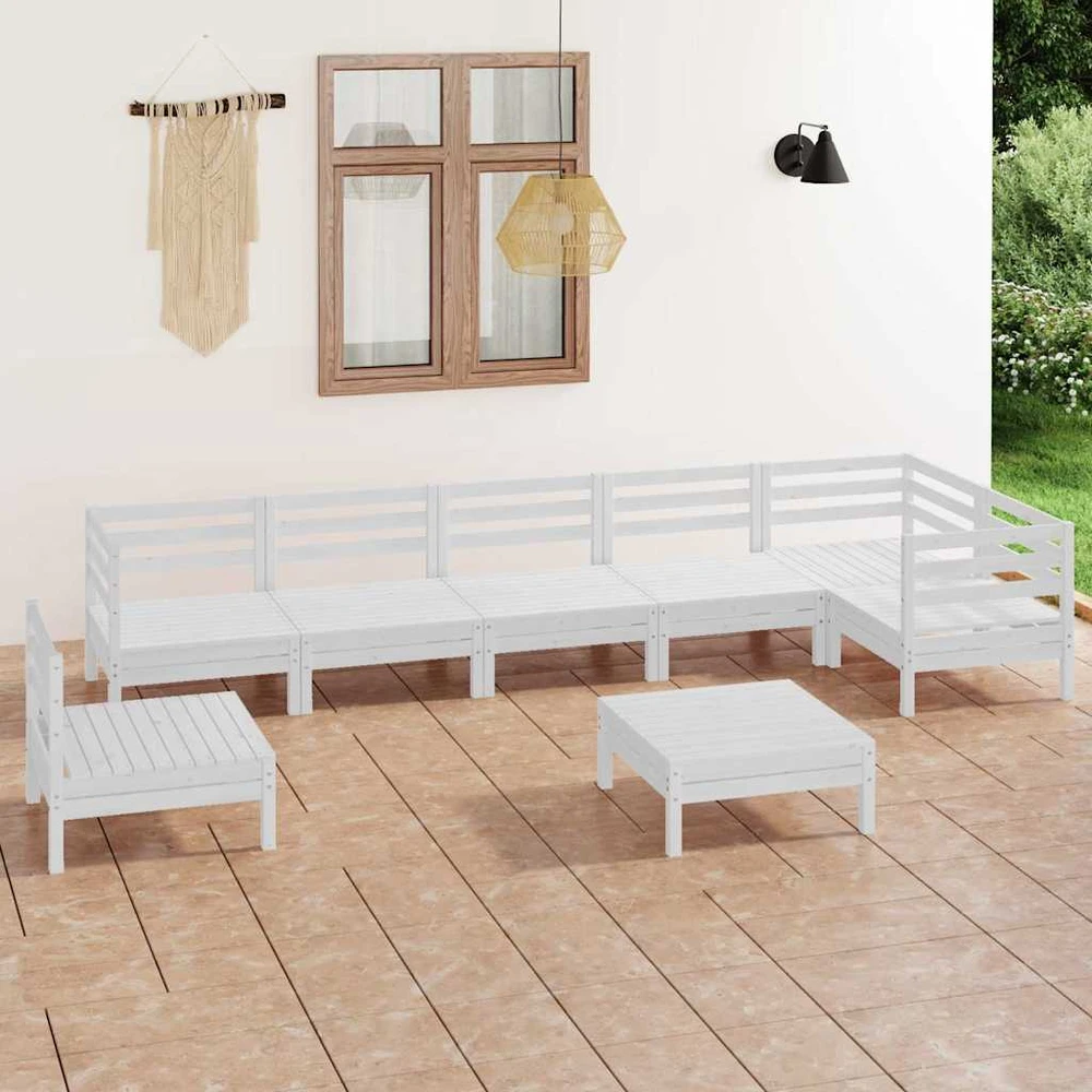 Lauko baldų komplektas Sodo poilsio baldų komplektas, 8 dalių, baltas, pušies masyvas
