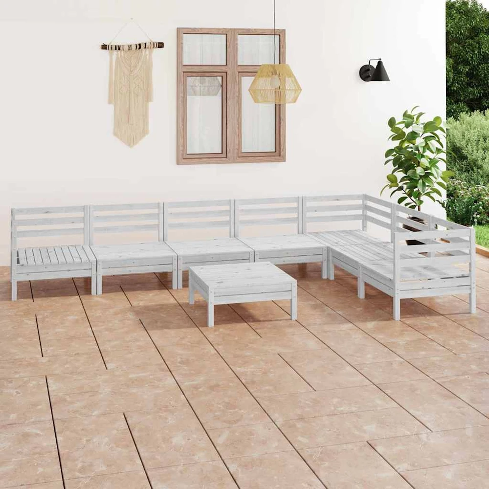 Lauko baldų komplektas Sodo poilsio baldų komplektas, 8 dalių, baltas, pušies masyvas