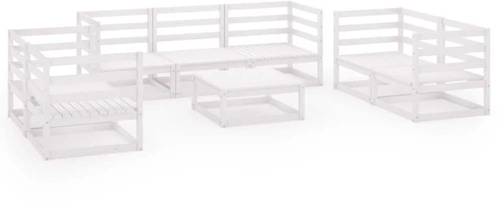 Lauko baldų komplektas Sodo poilsio baldų komplektas, 8 dalių, baltas, pušies masyvas