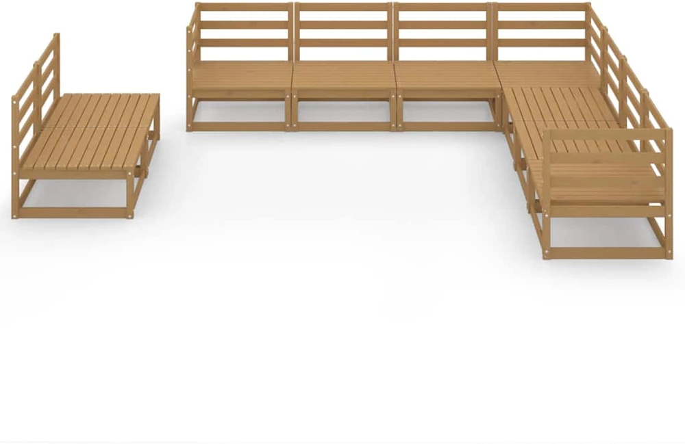 Lauko baldų komplektas Sodo poilsio baldų komplektas, 9 dalių, rudas, pušies masyvas