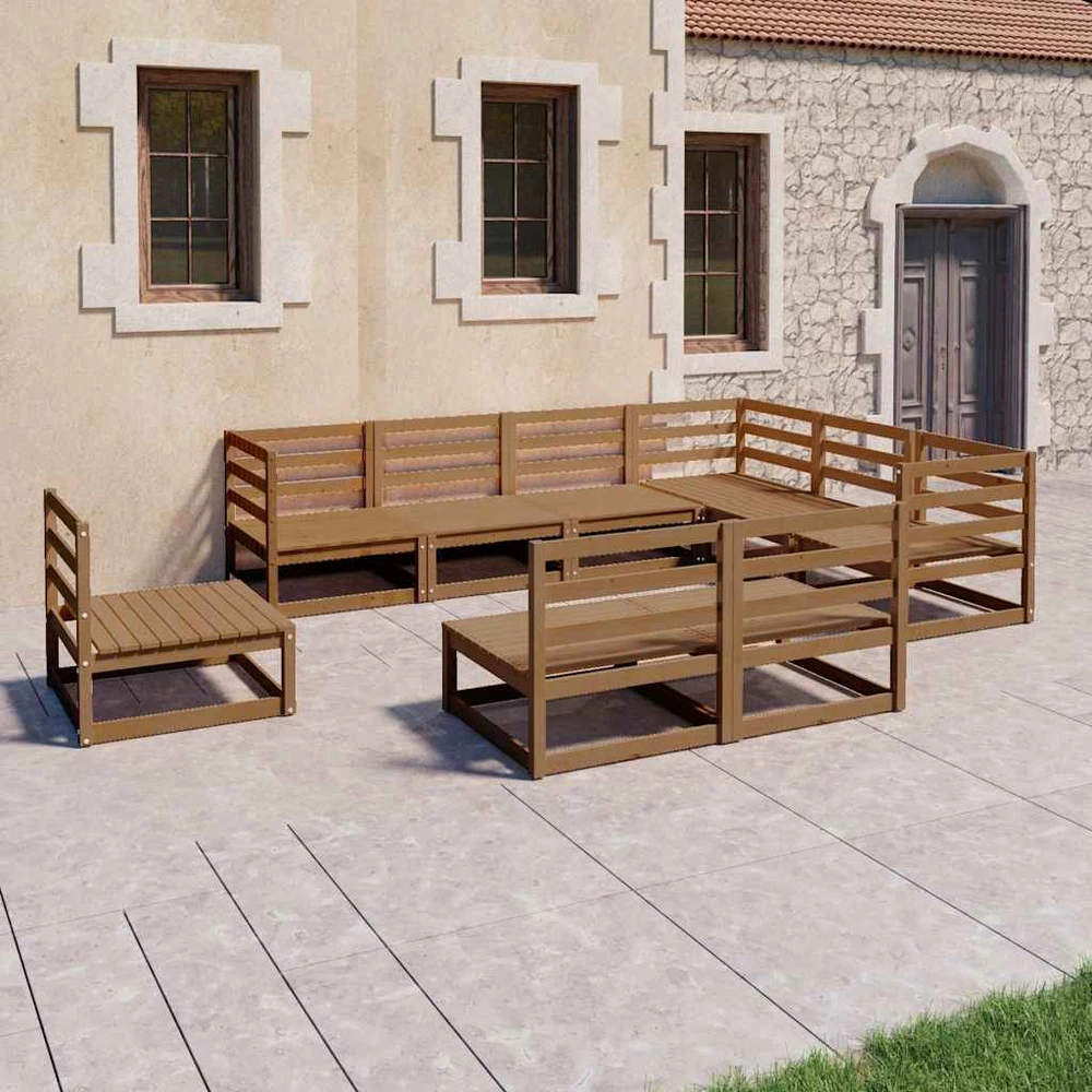 Lauko baldų komplektas Sodo poilsio baldų komplektas, 9 dalių, rudas, pušies masyvas