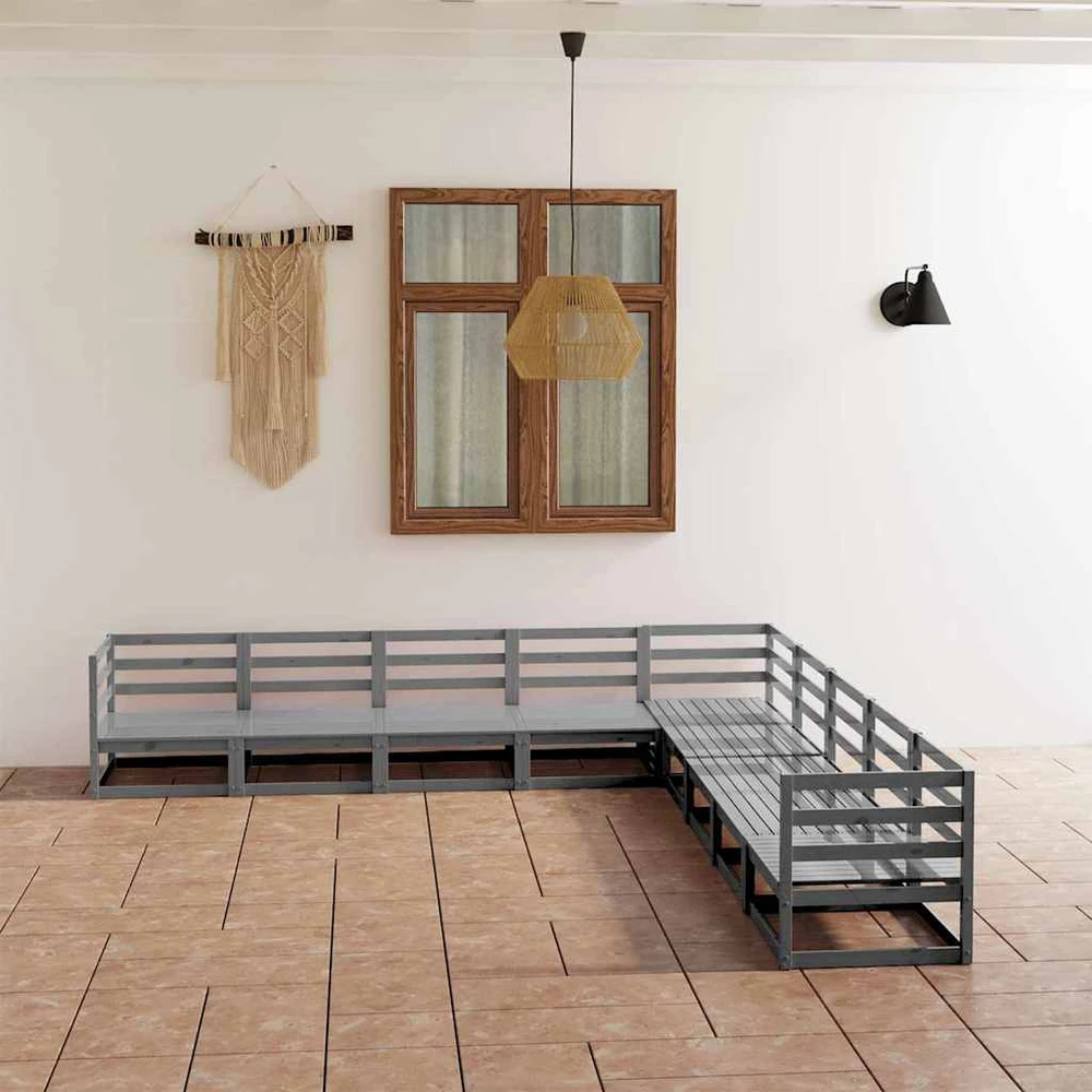 Lauko baldų komplektas Sodo poilsio baldų komplektas, 9 dalių, pilkas, pušies masyvas