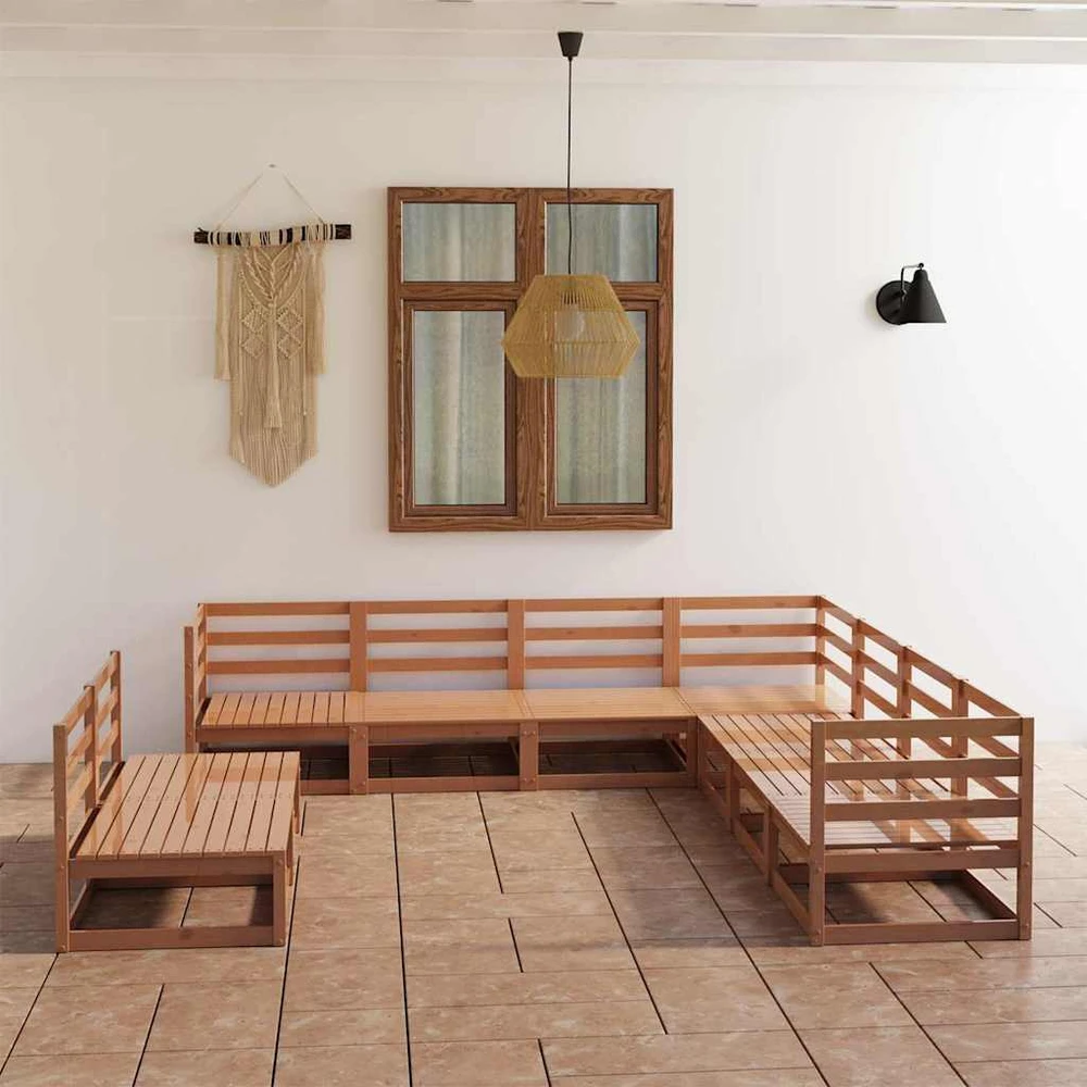 Lauko baldų komplektas Sodo poilsio baldų komplektas, 9 dalių, rudas, pušies masyvas