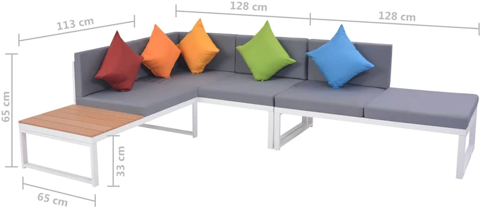 Lauko baldų komplektas Sodo poilsio baldų komplektas su pag., 5d., alium. ir WPC