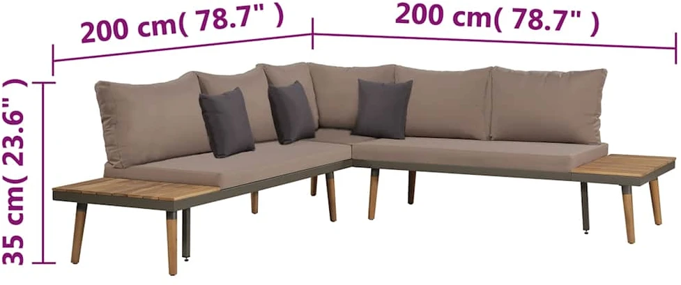 Lauko baldų komplektas Sodo poilsio baldų komplektas su pagalvėmis, 4d., rudas