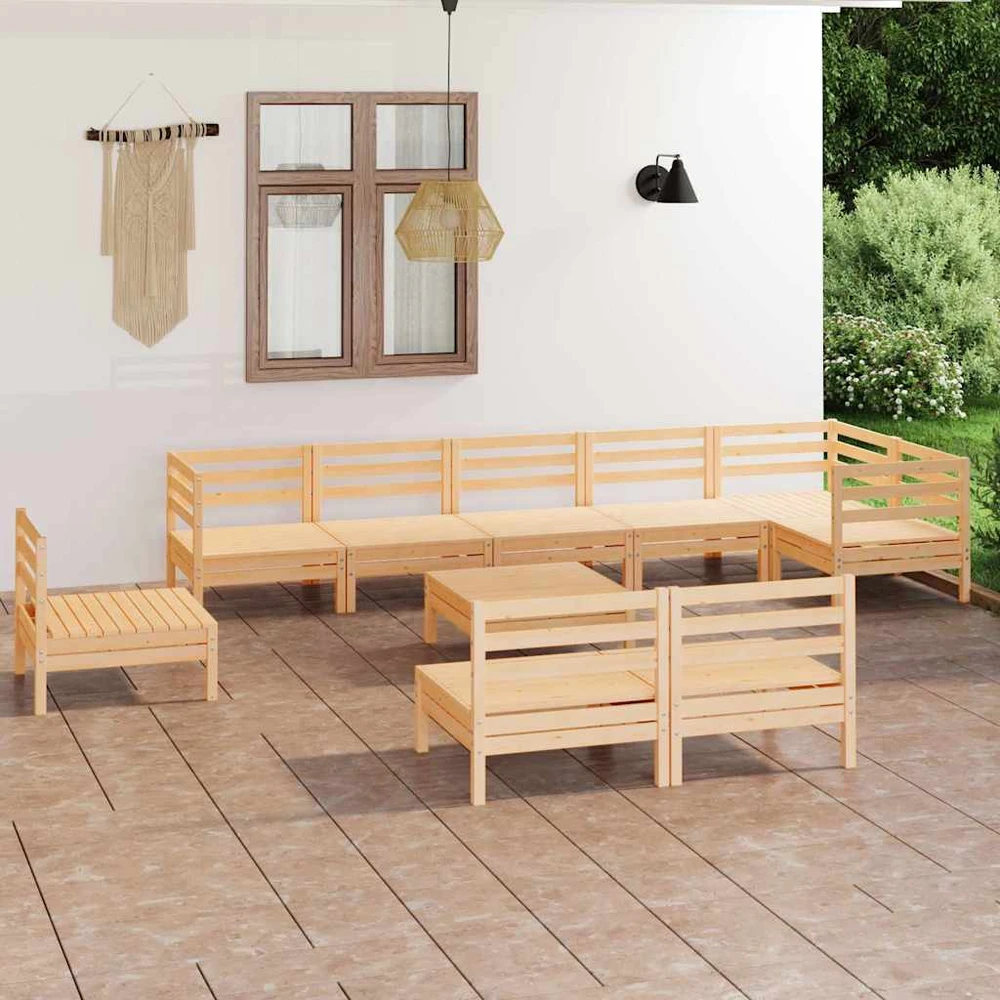 Lauko baldų komplektas Sodo poilsio komplektas, 10 dalių, pušies medienos masyvas