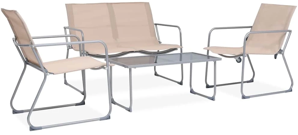 Lauko baldų komplektas Sodo poilsio komplektas, 4 dalių, kreminis, audinys ir plienas