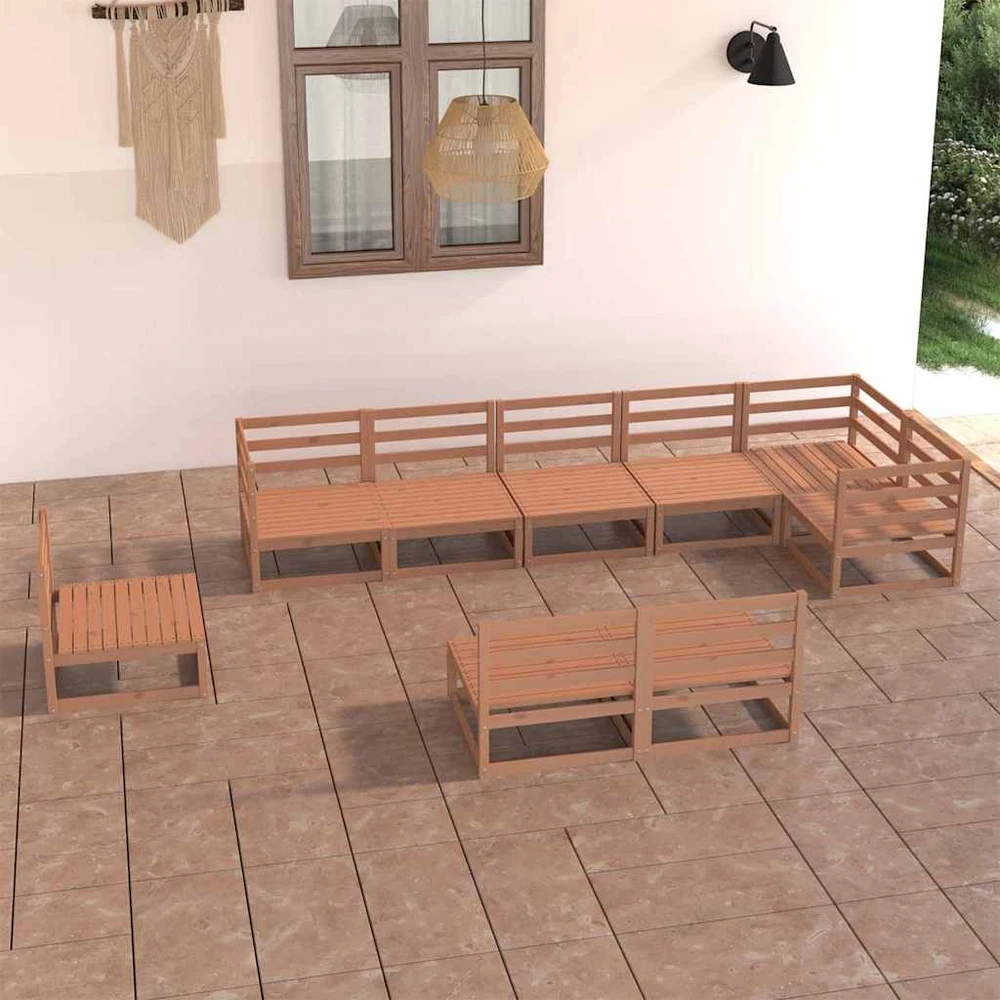 Lauko baldų komplektas Sodo poilsio komplektas, 9 dalių, medaus rudas, pušies masyvas