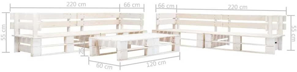 Lauko baldų komplektas Sodo poilsio komplektas iš palečių, 6 dalių, baltas, mediena