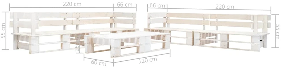 Lauko baldų komplektas Sodo poilsio komplektas iš palečių, 6 dalių, baltas, mediena