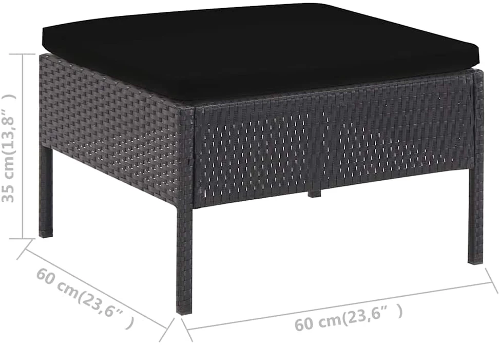 Sodo poilsio komplektas su pagalvėmis, 6 dalių, juodas, ratanas