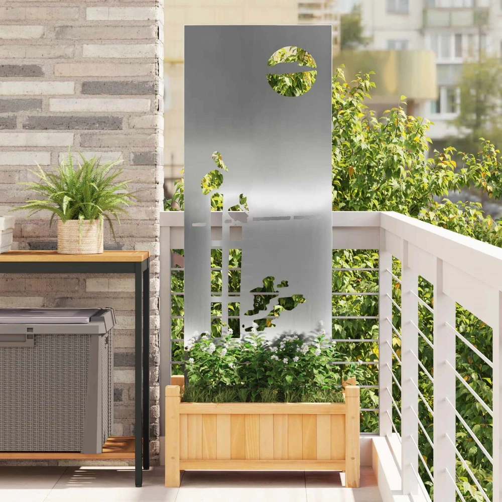 Sodo privatumo ekranas „Fretwork“ Sidabro 50 x 140 cm