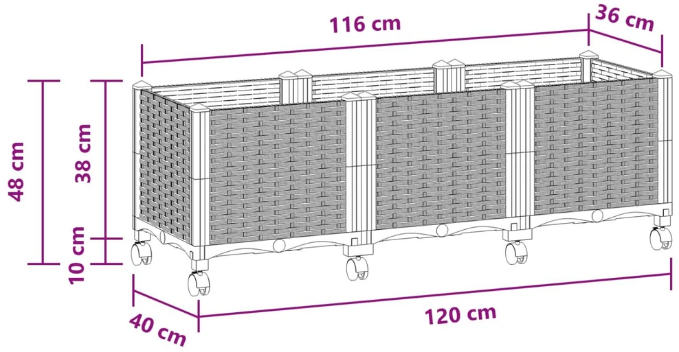 Sodo puodynė su ratukais Balta 120 x 40 x 48 cm PP