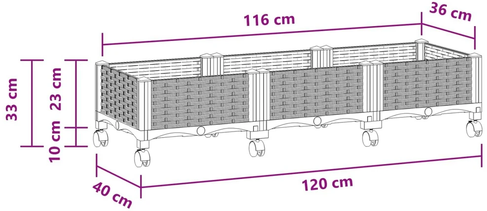 Sodo puodynė su ratukais Balta 120 x 40 x 33 cm PP